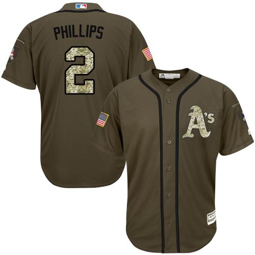 Athletics #2 Tony Phillips Green Salute to Service Stitched MLB Jersey - Click Image to Close